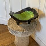 Large tripod pocket bowl in black ceramic 1950