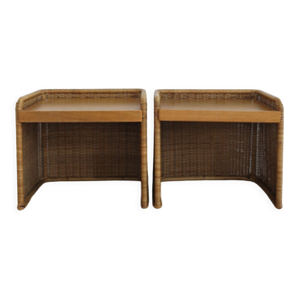 Set of two Italian rattan  nitgh stands 1950s