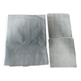 Antique embroidered sheet set of two linen pillowcases 235 X 305 cm monogram NC