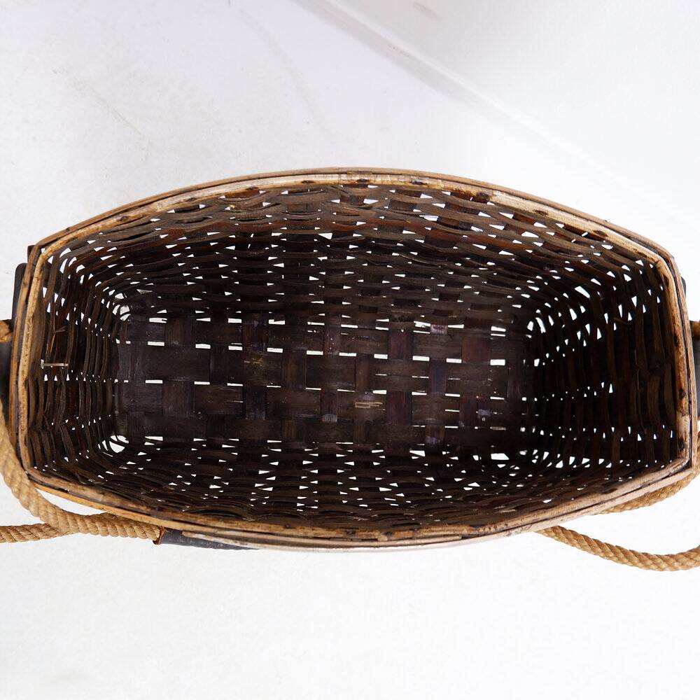 Vintage wicker and metal magazine rack - 1960s