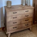 Commode en chêne brut, pieds compas, années 50