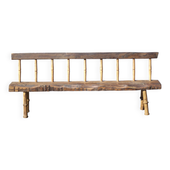 Large vintage wooden bench, old wooden bench, handcrafted bench, brutalist, entrance hall