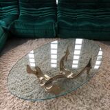 Bronze and glass coffee table with female sculpture by Victor Roman