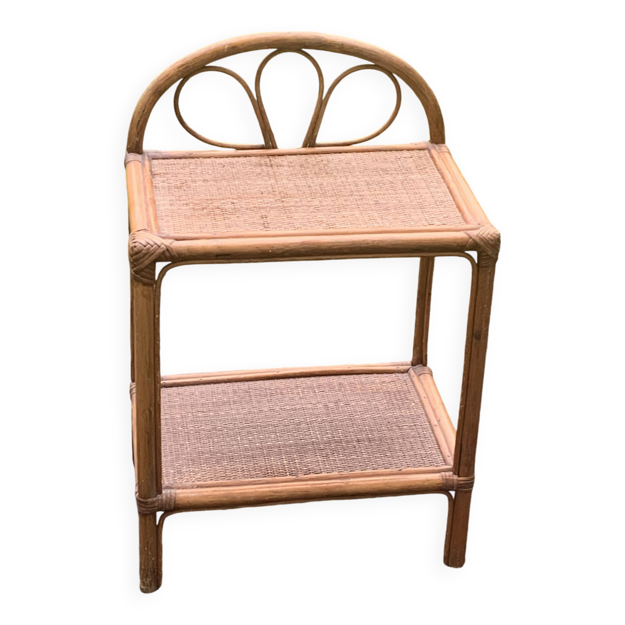 Bedside table, vintage bamboo and rattan shelf
