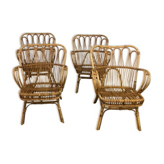 Set of 4 rattan armchairs