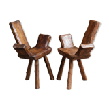 Pair of brutalist chairs made of raw wood