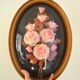 Cadre ovale vintage bouquet de roses 1980