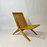 Vintage design solid wood scissor chairs and table from the 1970s