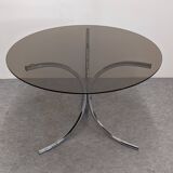 Chrome metal and smoked glass round table, Italy circa 1970.
