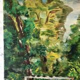 tableau huile sur toile rivière vintage