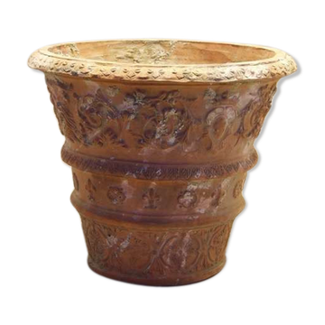 Carved garden terracotta vase