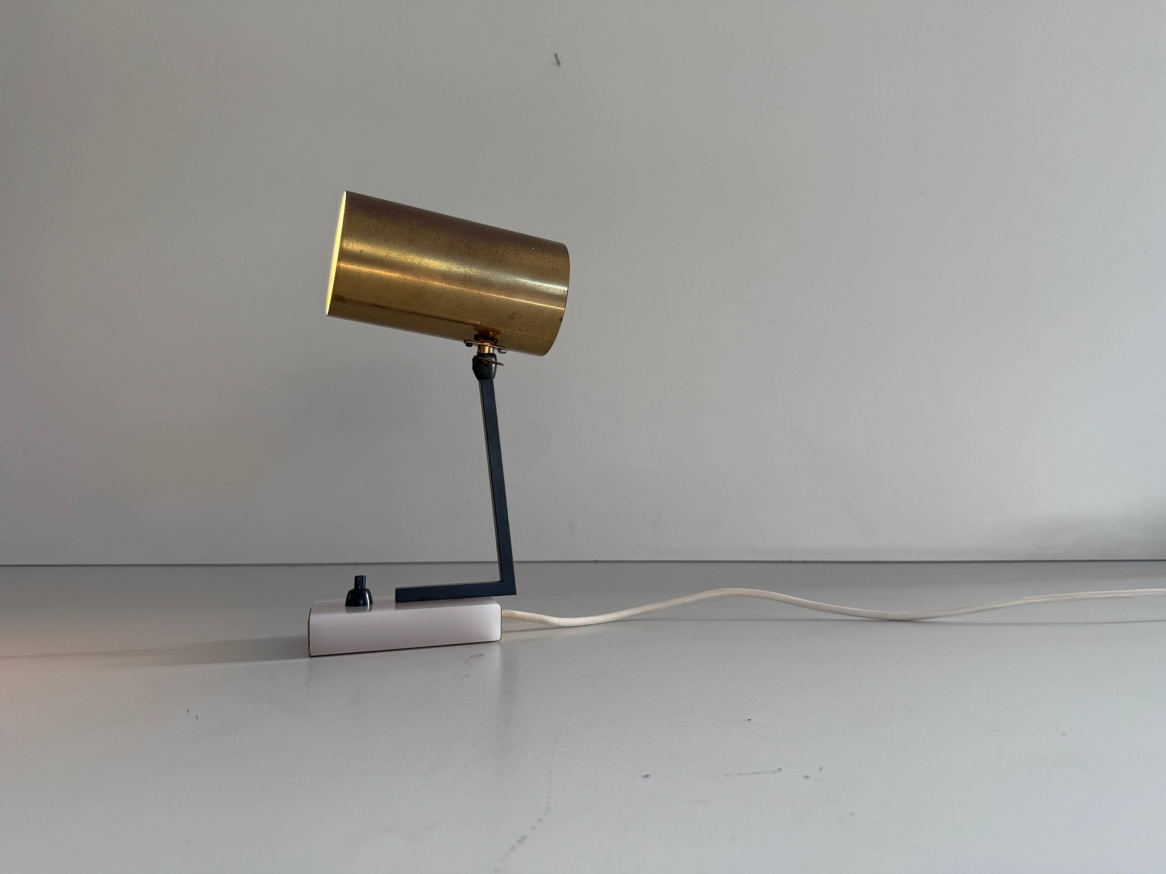 Lampe de bureau minimaliste à tête en laiton et base en marbre, années 1960, Allemagne