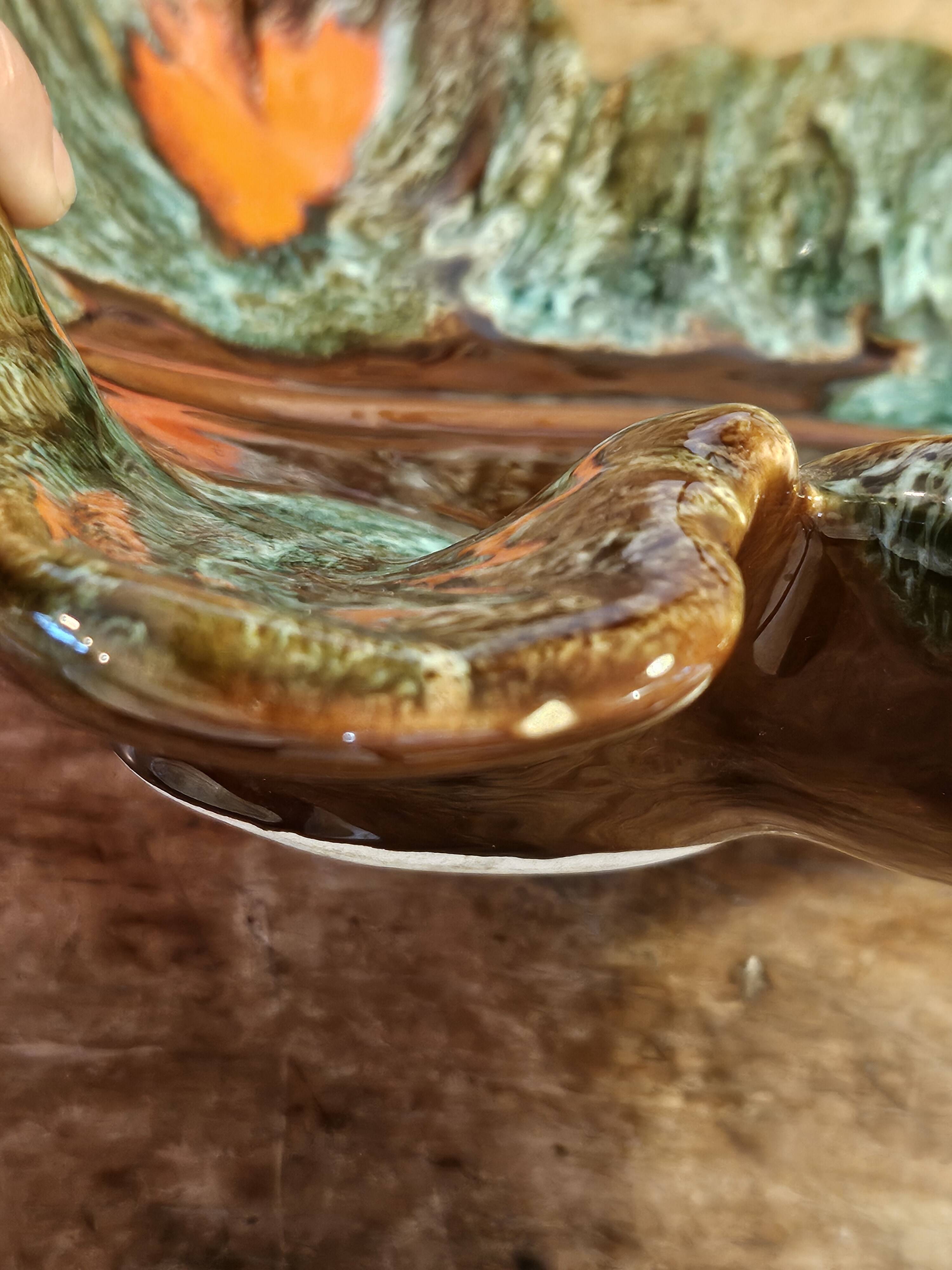 Set of 2 leaf-shaped ceramic dishes from Vallauris.