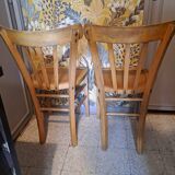 Set of 2 blond wood bistro chairs 1940