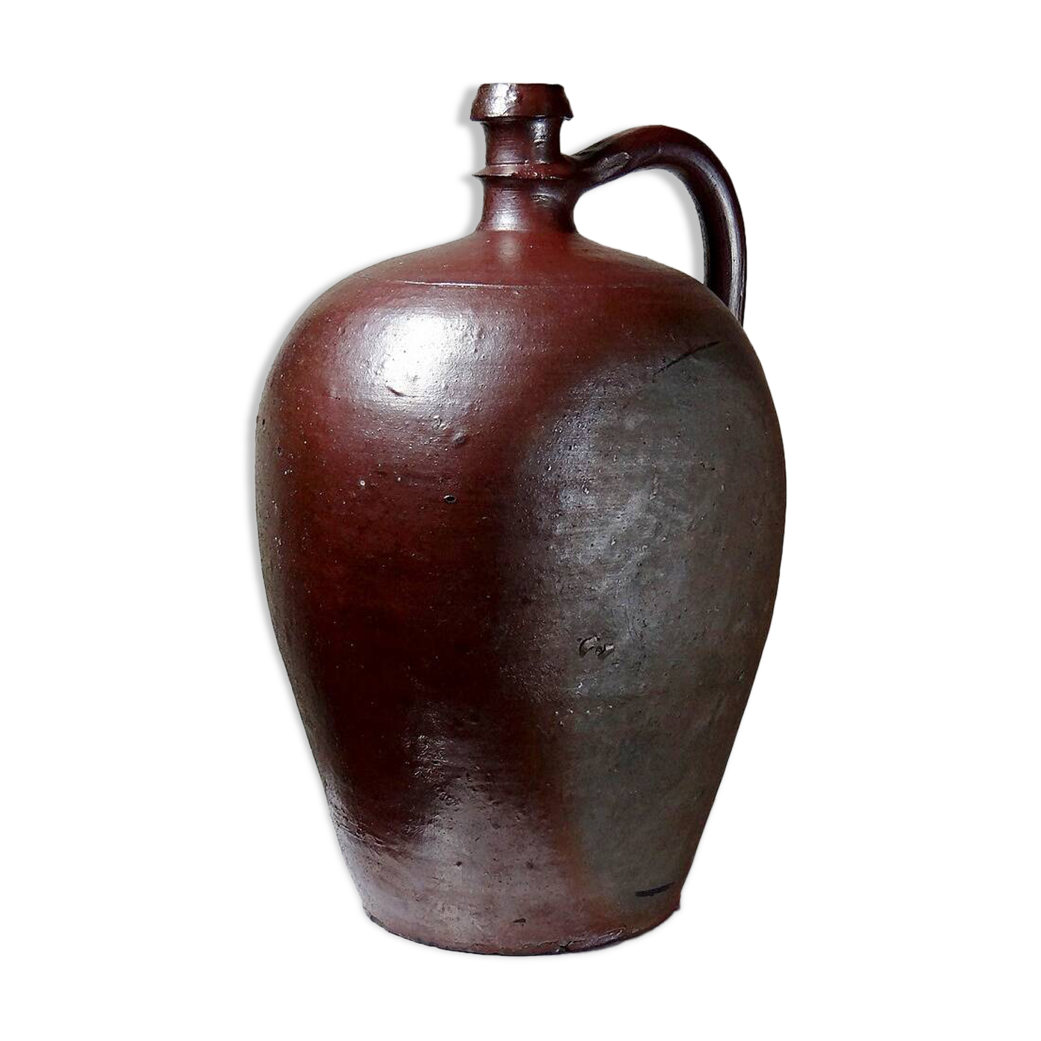 Large stoneware jar from Normandy with lustrous burgundy glaze, from the 1920s-30s.