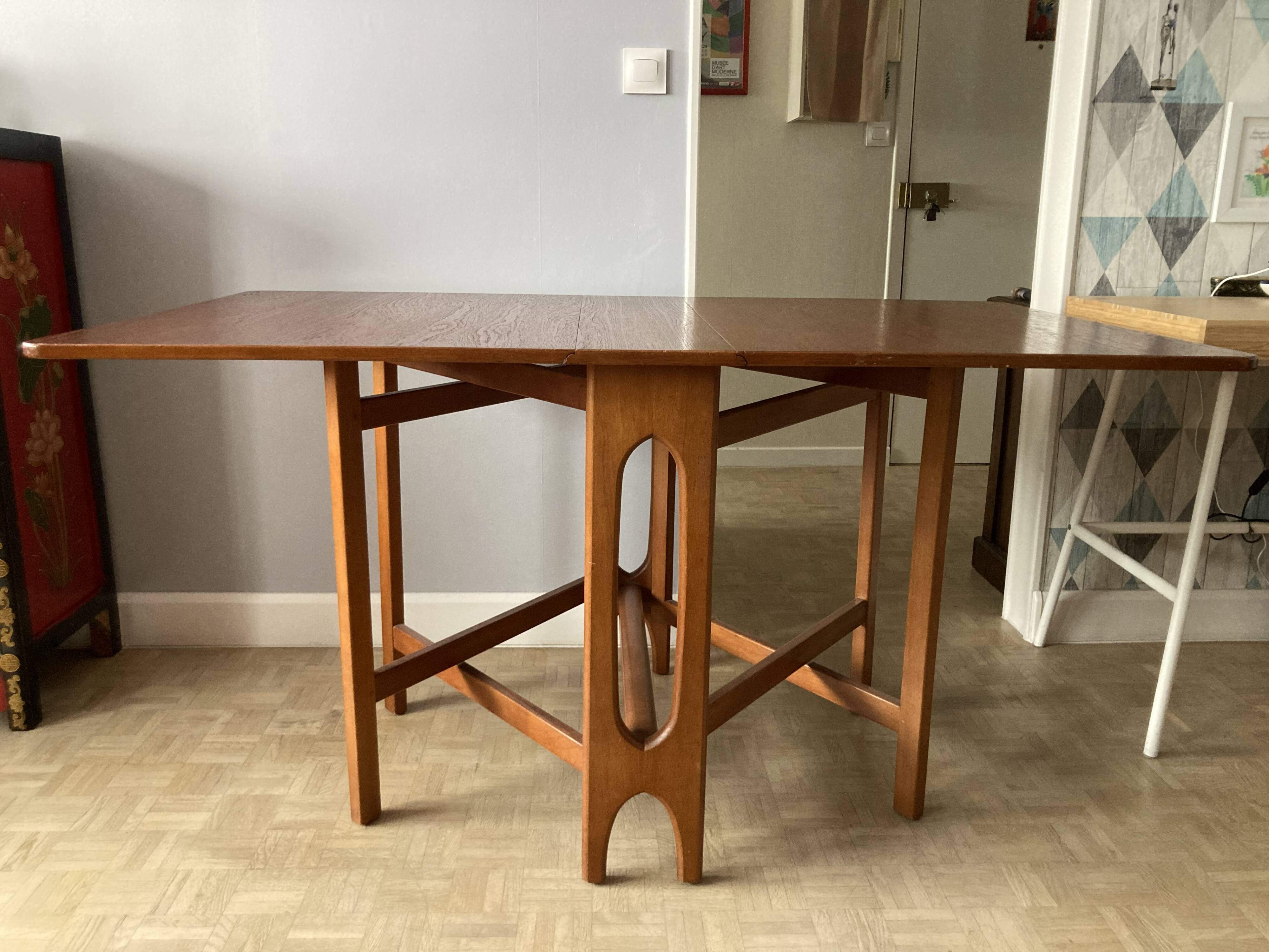 Vintage Scandinavian style wooden folding table in teak from the 1960s