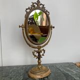 Miroir de Table Victorien Vintage en Laiton sur Base en Marbre, 1950s