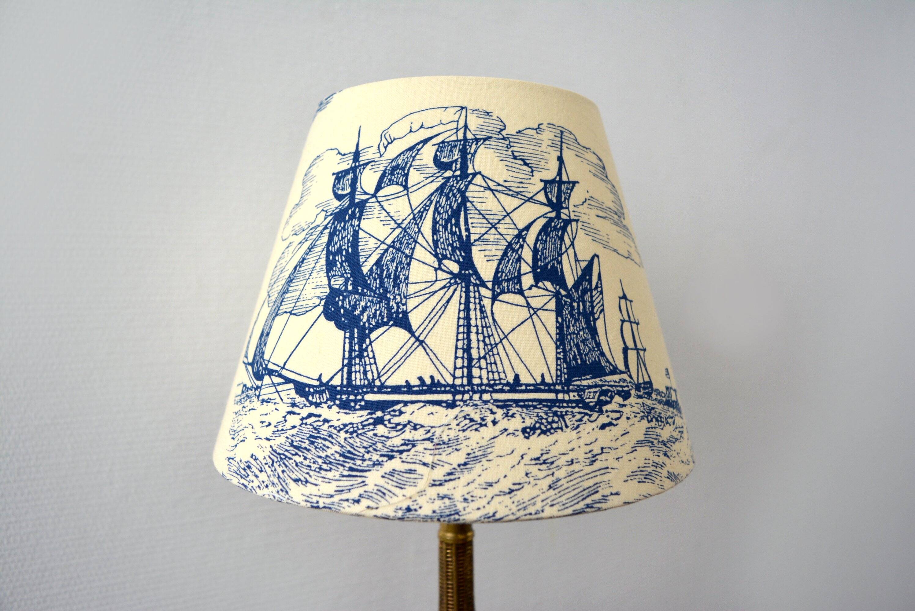 Marine decoration lampshade, antique blue toile de Jouy