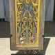 Rectangular Indonesian construction element with blue and yellow plant in carved wood