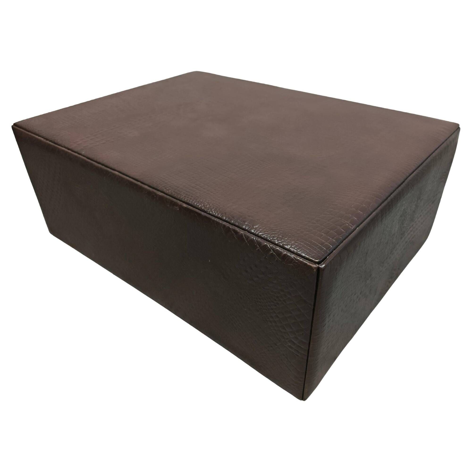 Crocodile-printed leather coffee table or ottoman, attributed to Fendi Casa.