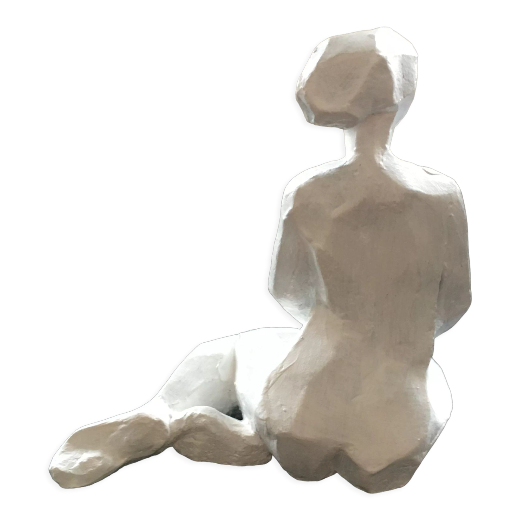 Statuette woman seated in plaster