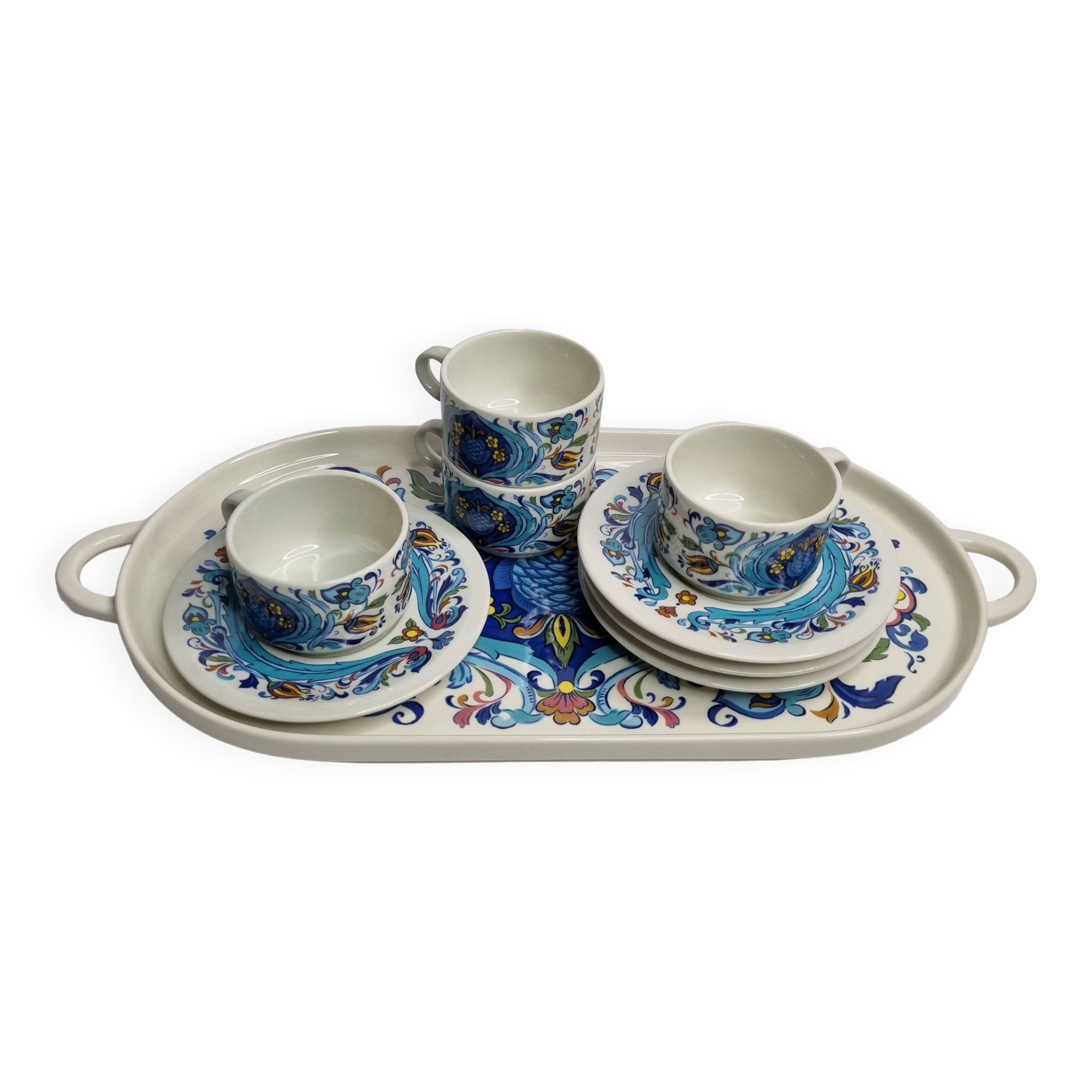 Coffee service, four cups and a tray, Izmir, Villeroy and Boch, 1970s