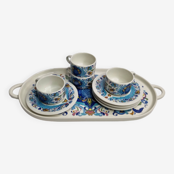 Coffee service, four cups and a tray, Izmir, Villeroy and Boch, 1970s