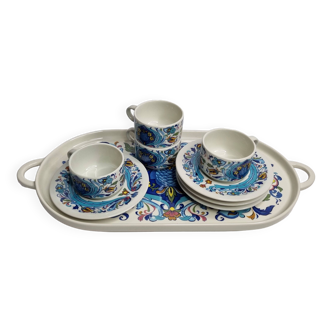 Coffee service, four cups and a tray, Izmir, Villeroy and Boch, 1970s