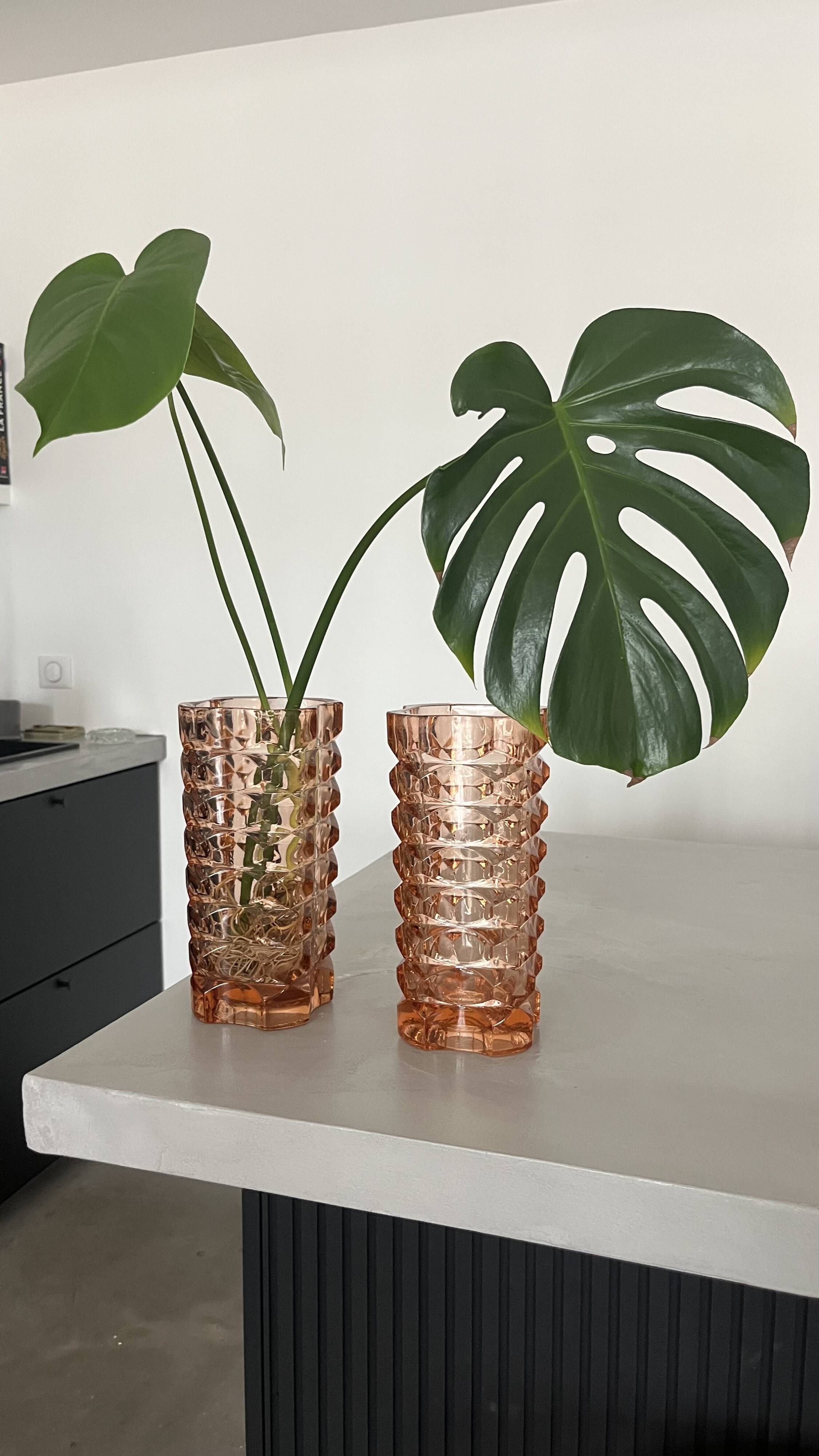 Pair of pink molded glass vases