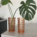 Pair of pink molded glass vases