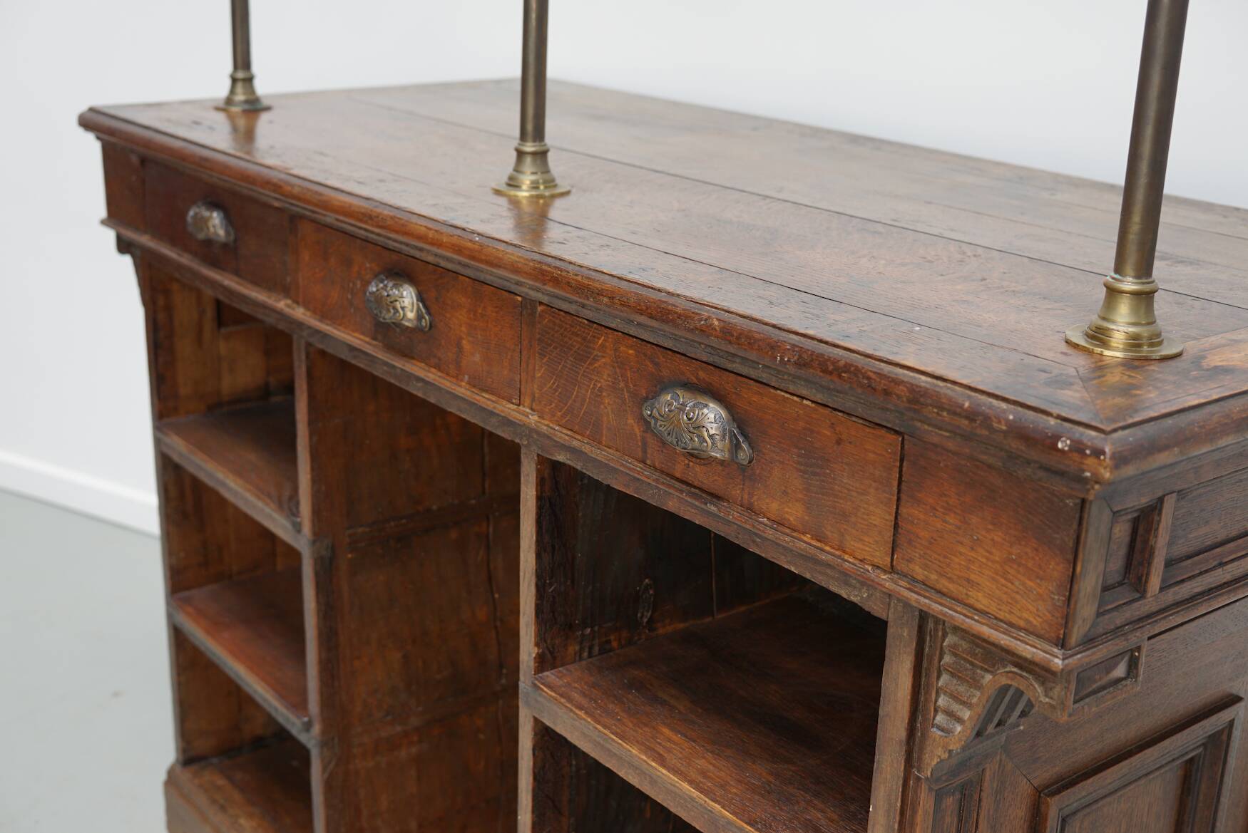 Antique French Oak Shop Counter Cabinet / Shelving Unit, 19th Century