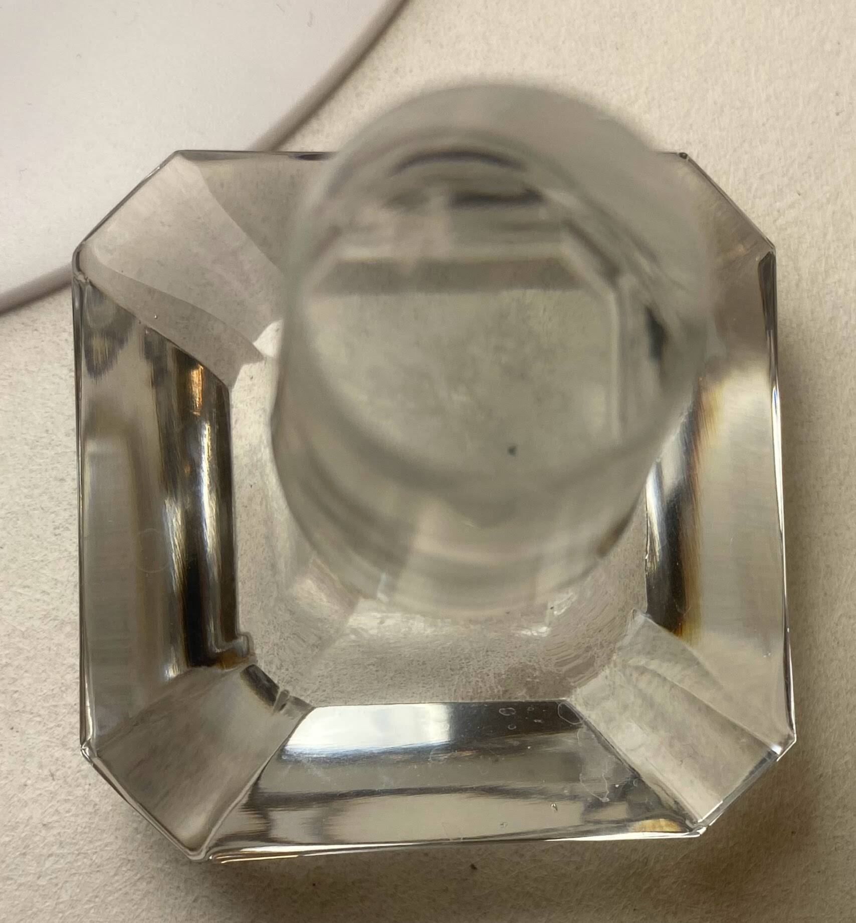 Portable Art Deco liquor cabinet in mahogany & metal with 3 Baccarat crystal bottles.