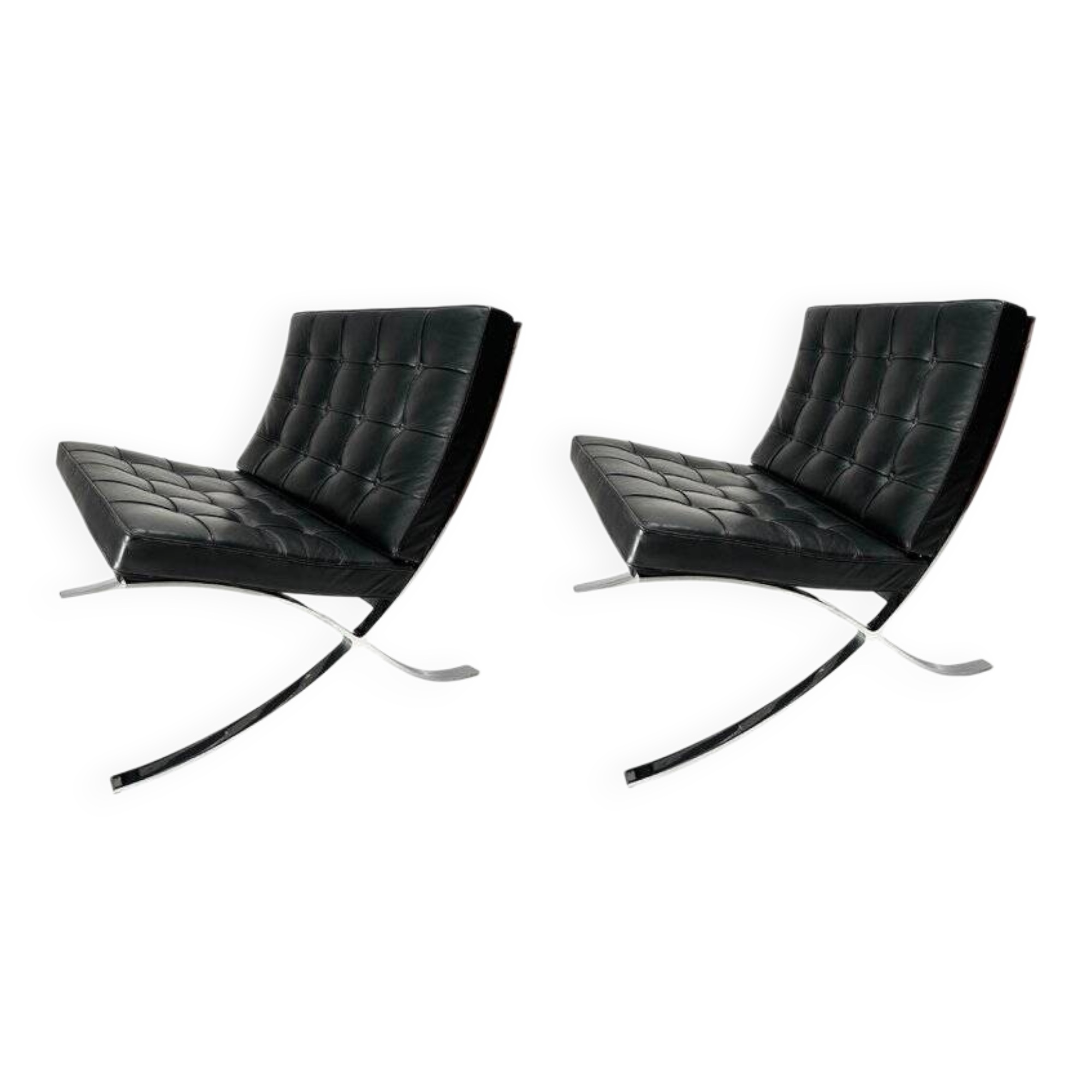 Paire de chauffeuses Barcelona attribuées à Mies Van Der Rohe pour Knoll International, années 1980