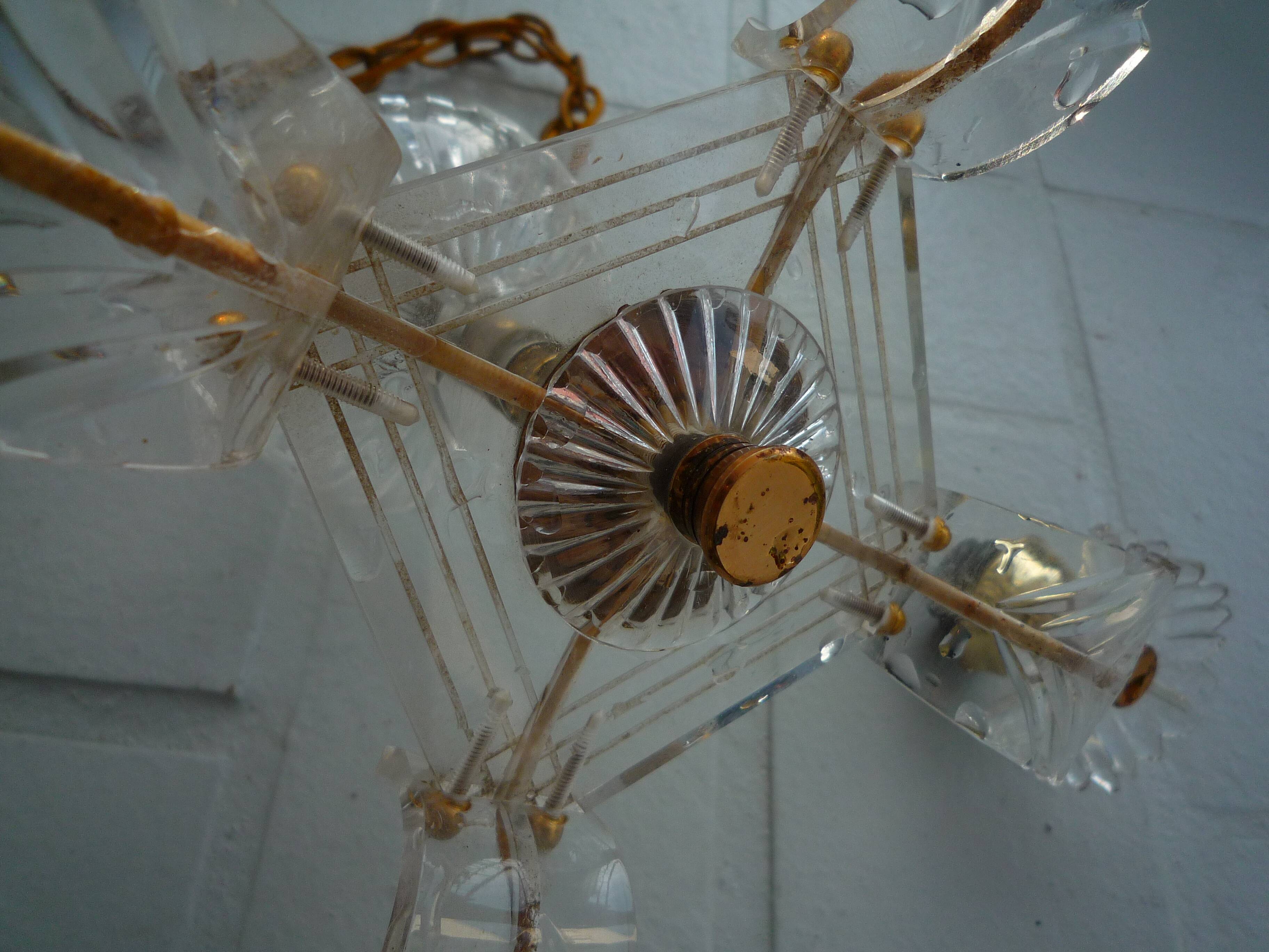 Suspension lamp 4 burners, plexiglass baroque style vintage 50-60s