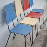 Set of 4 vintage chairs in metal and vinyl