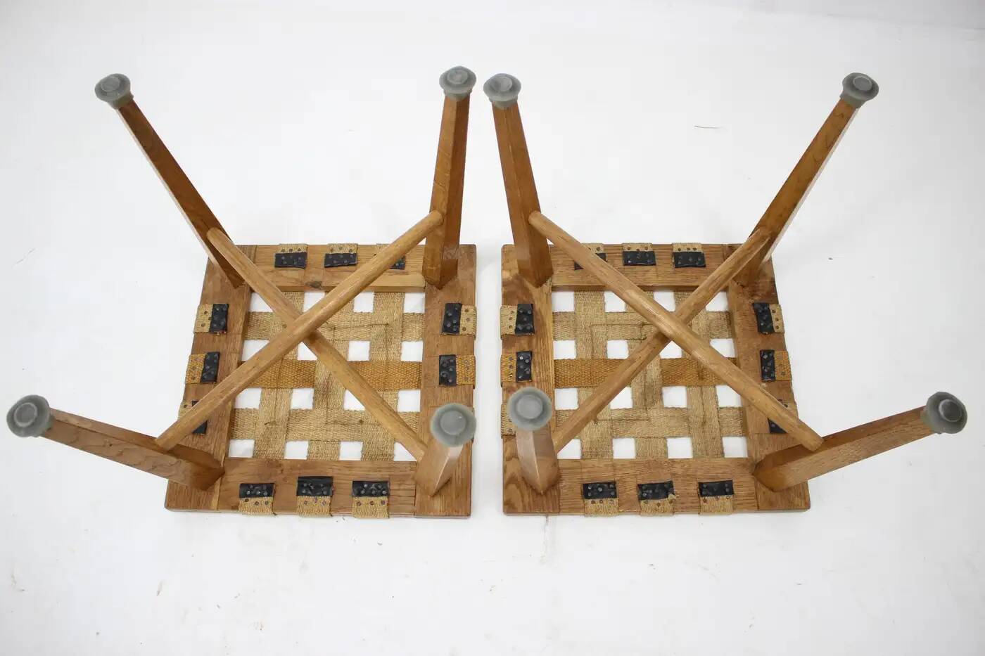 Pair of mid-century beech stools, Czechoslovakia, around 1950s