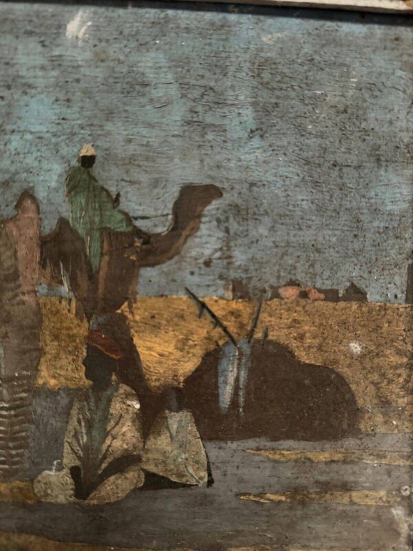 Huile sur panneau début XXe paysage oriental Bédouins