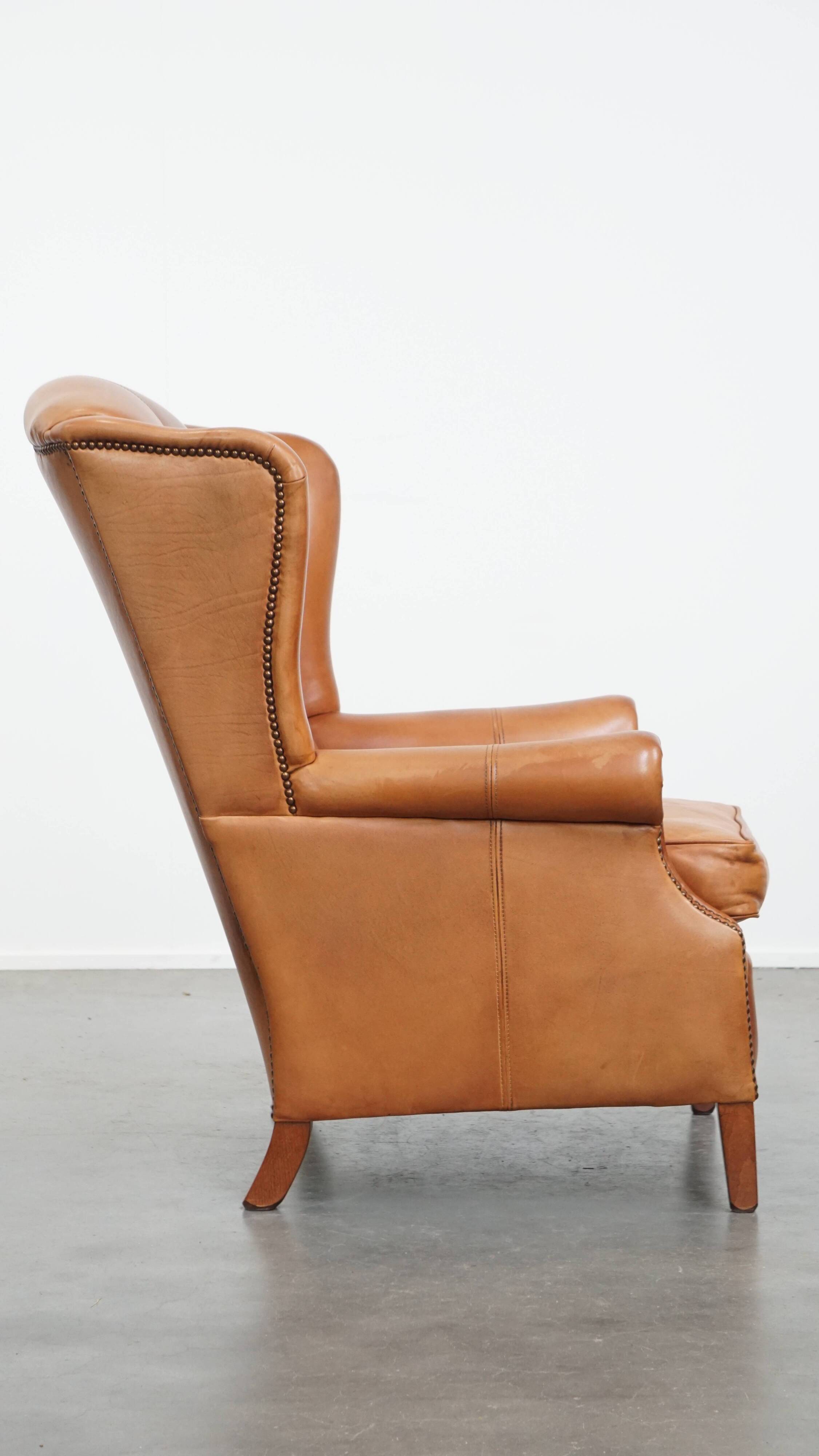 Cowhide leather wingback armchair