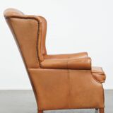 Cowhide leather wingback armchair