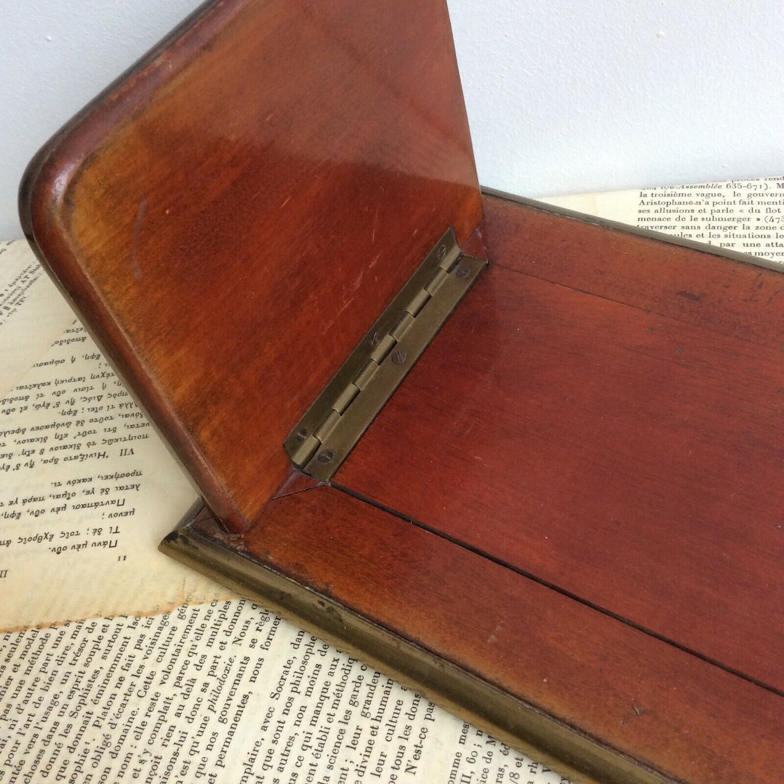 Folding bookend in Wood and Brass late nineteenth early twentieth