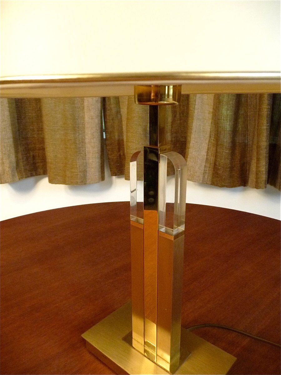 Modernist brass-plated and acrylic glass table lamp, France 1970s