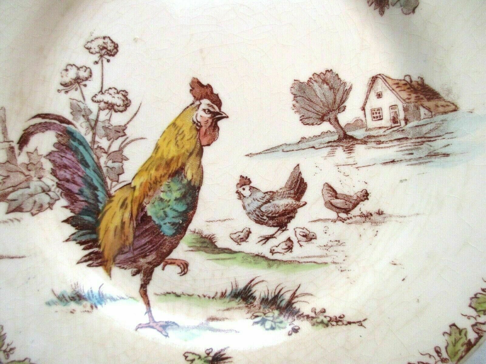 Polychrome plate Iron Earth signed Gien model Coqs