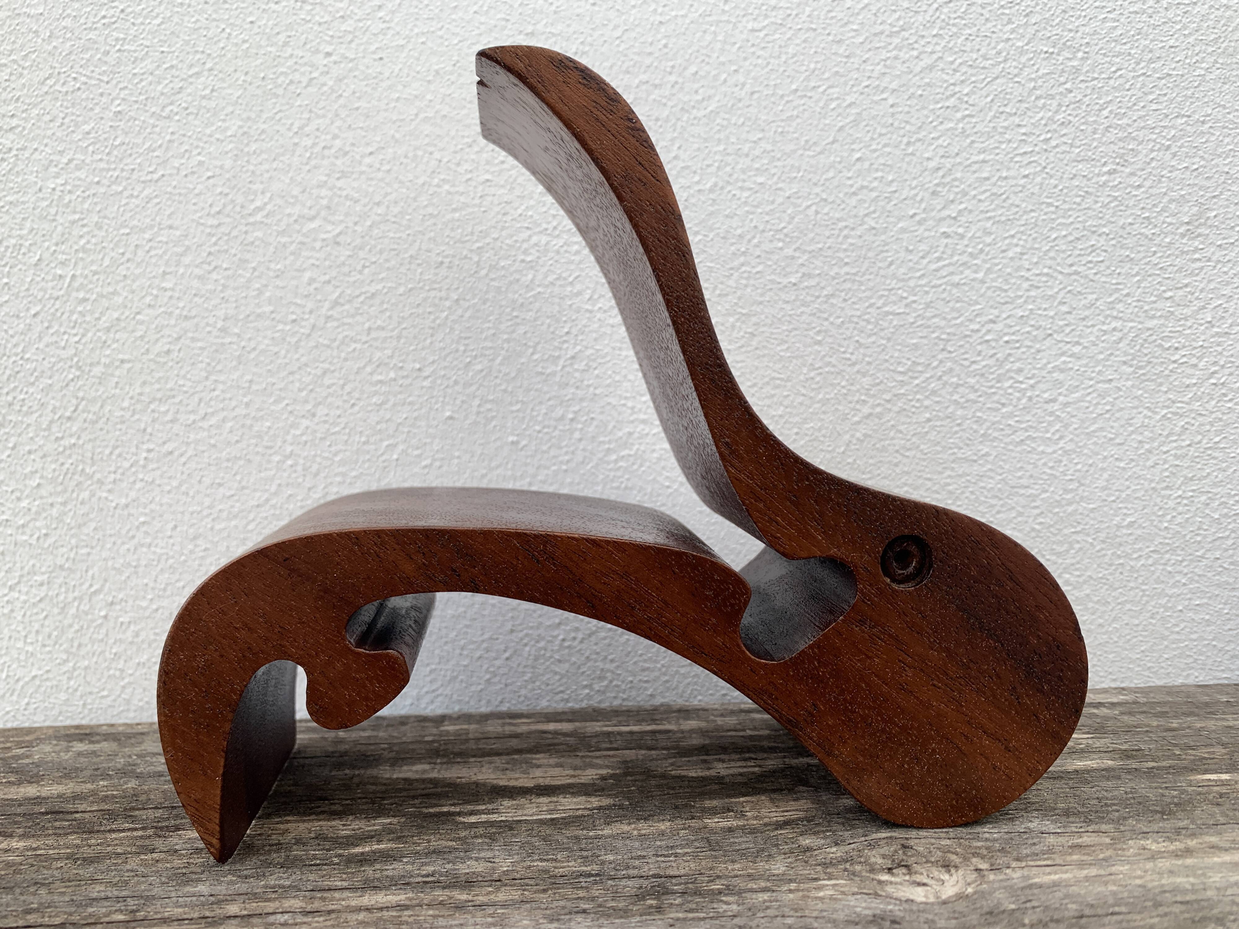 Mail rack, pencil holder, rack staples in Scandinavian wood signed, vintage, zoomorphic, pelican