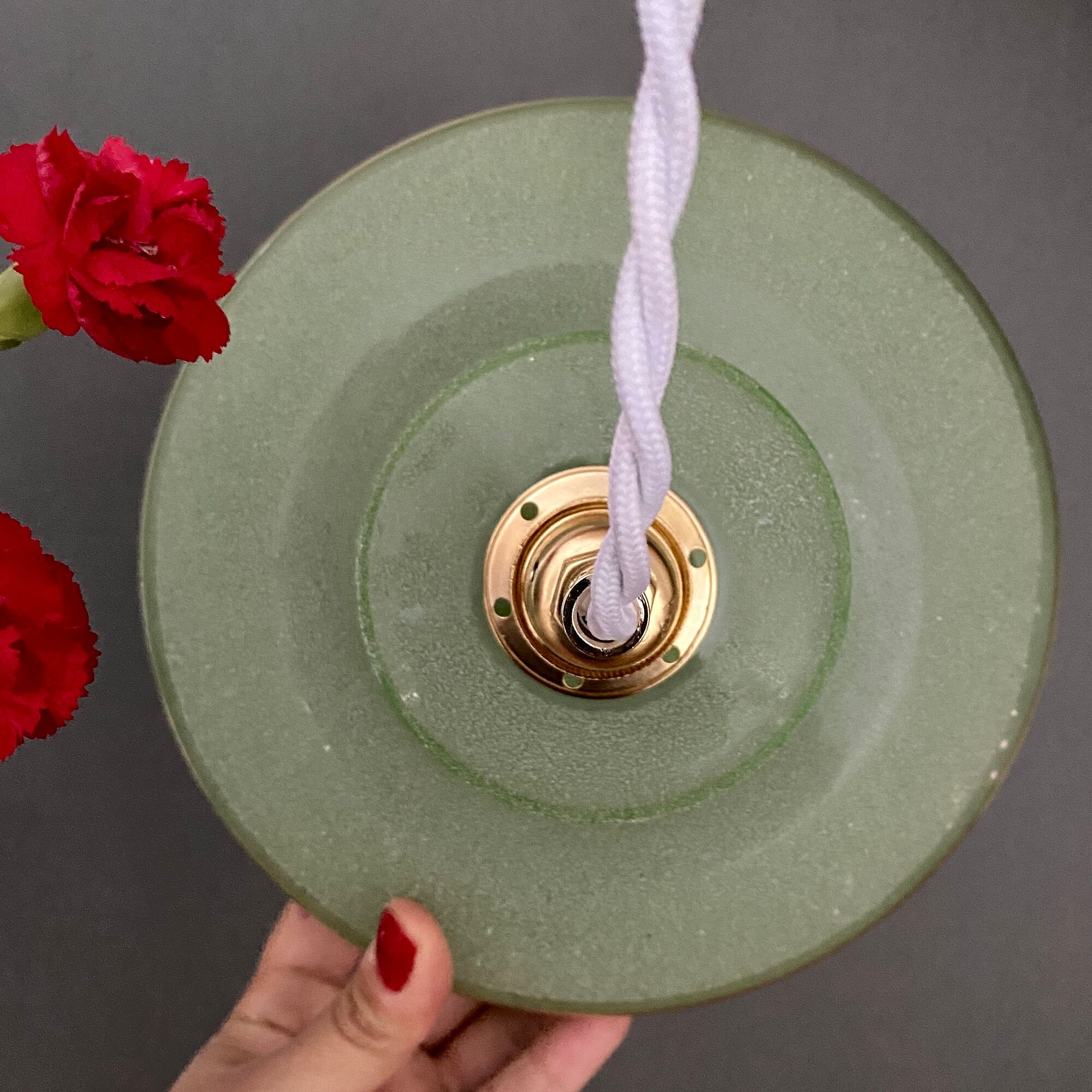 Vintage lampshade pendant lamp in green and gold granite glass