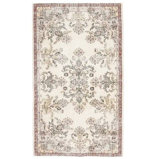 1970s Turkish Oushak Handmade Wool Cotton Beige Area Rug 120x207