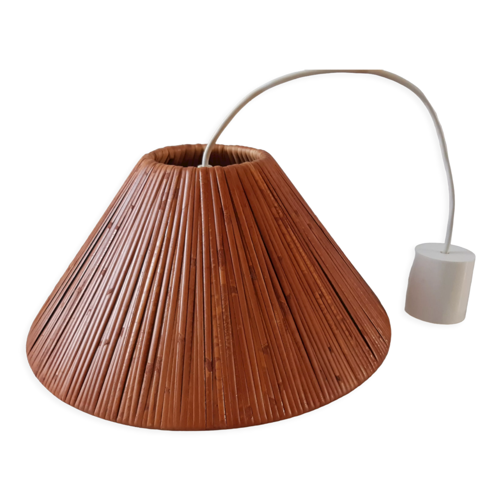 Suspension vintage en bois bambou années 60-70