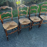 Set of 4 Louis XV straw chairs – solid wood – curved backrest