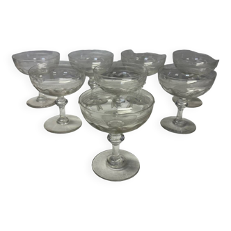 Set of 8 old champagne glasses