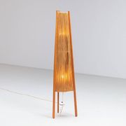 Temde tripod floor lamp in sisal and teak, Switzerland, 1960