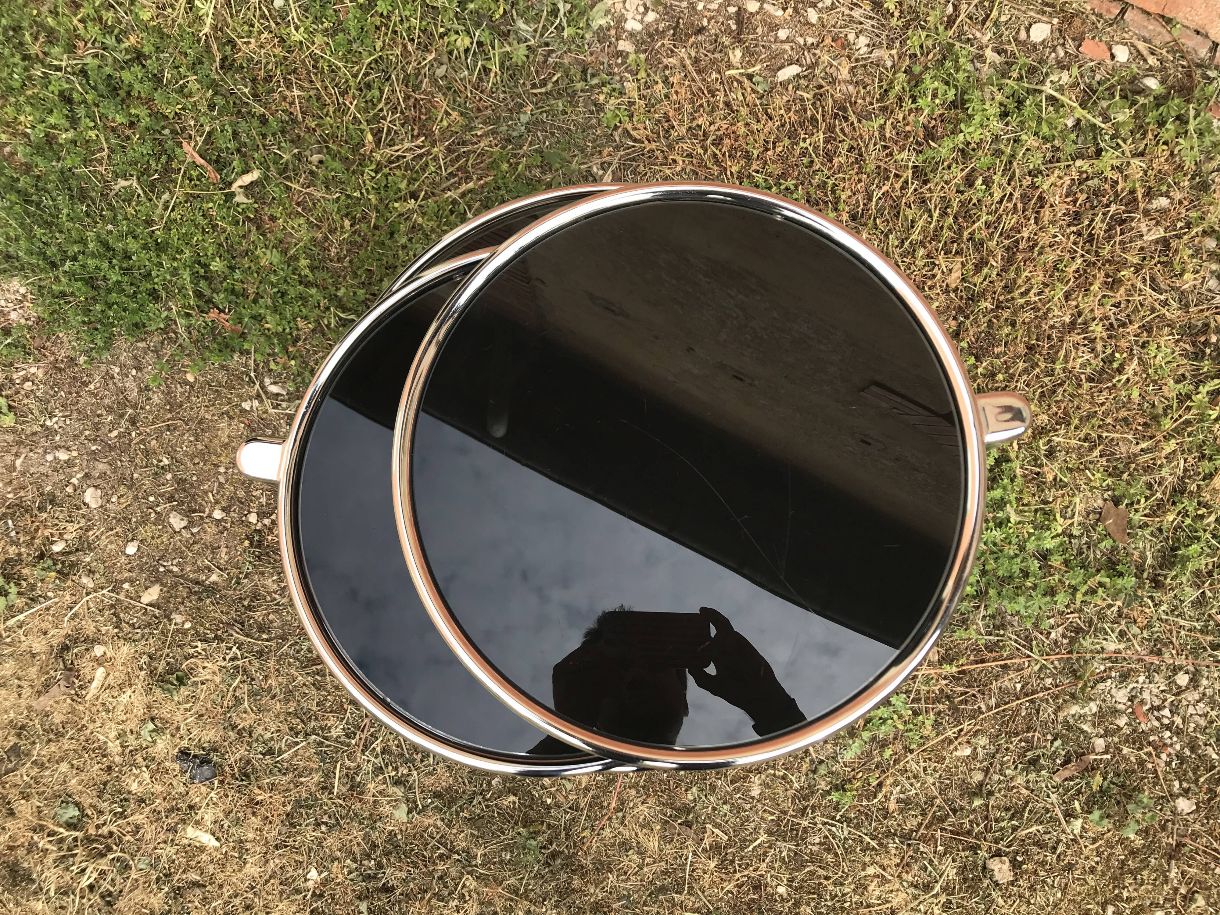 Chrome and smoked glass round coffee table 1970